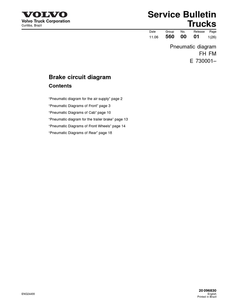Volvo Truck Pneumatic System Diagrams | PDF | Truck | Brake