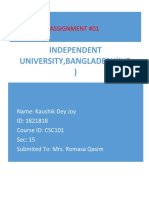 Independent University, Bangladesh (Iub) : Assignment #01