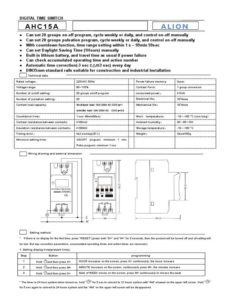 AHC15A Digital Timer User Manual | PDF | Switch | Equipment