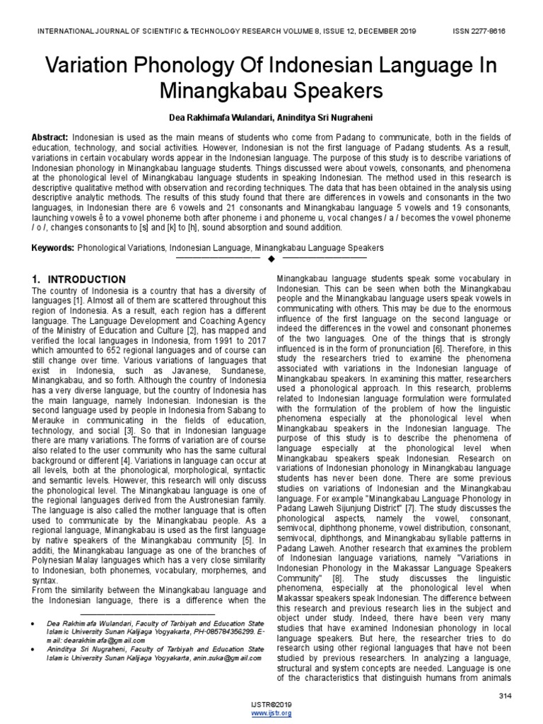 Variation Phonology of Indonesian Language in Minangkabau Speakers ...