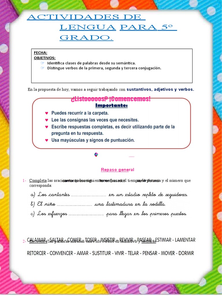 Actividades de Lengua para 5º Grado | PDF