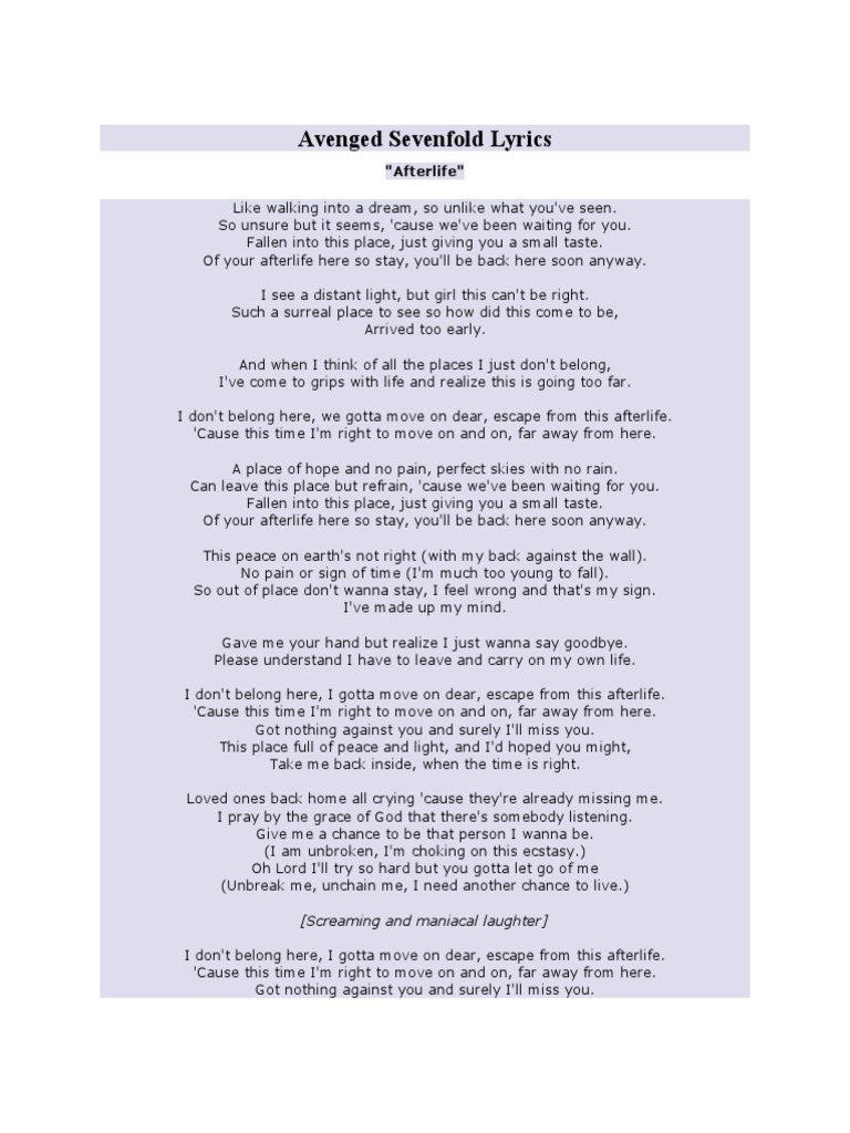 Avenged Sevenfold Lyrics: 
