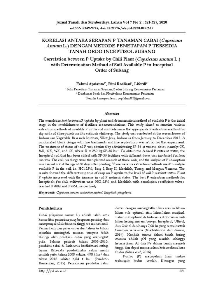 Capsicum Annum Capsicum Annum: Jurnal Tanah Dan Sumberdaya Lahan Vol 7 ...