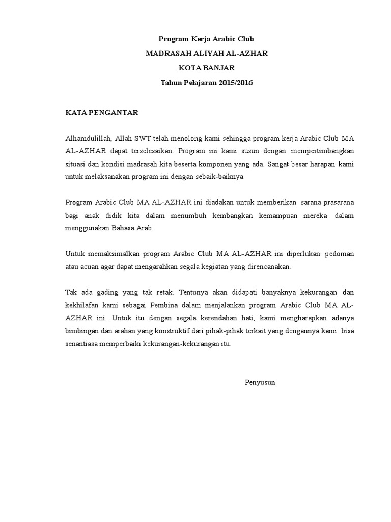 Program Kerja Arabic Club MA Al-Azhar | PDF