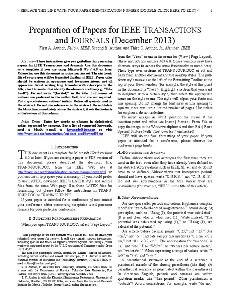 Preparation of Papers For Ieee Transactions and Journals | PDF ...