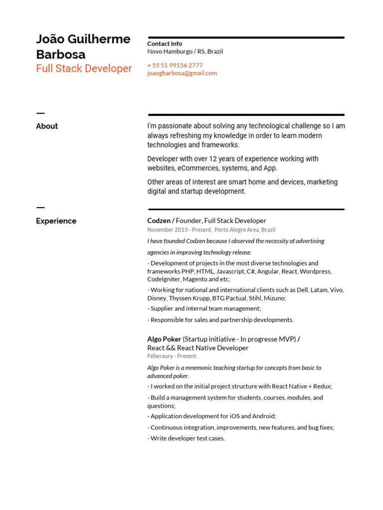 João Guilherme Barbosa: Full Stack Developer | PDF | World Wide Web ...