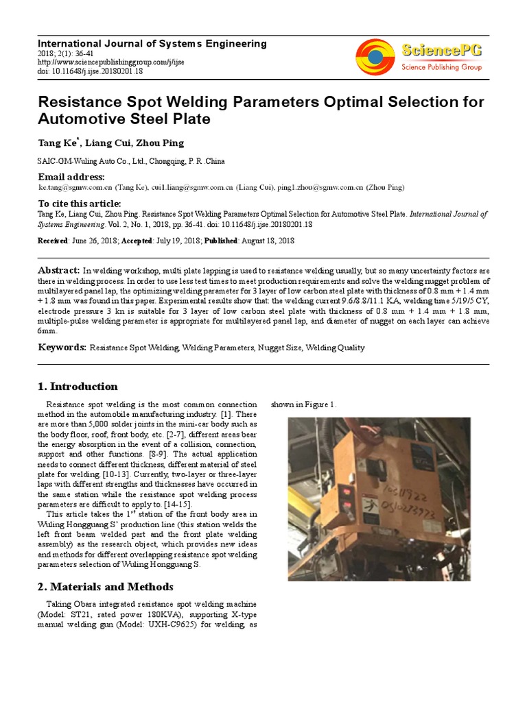 Optimal Resistance Spot Welding Parameters | PDF | Construction | Welding