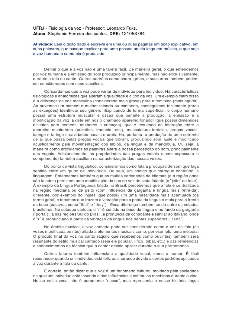 A Produção da Voz Humana | PDF | Voz humana | Canto