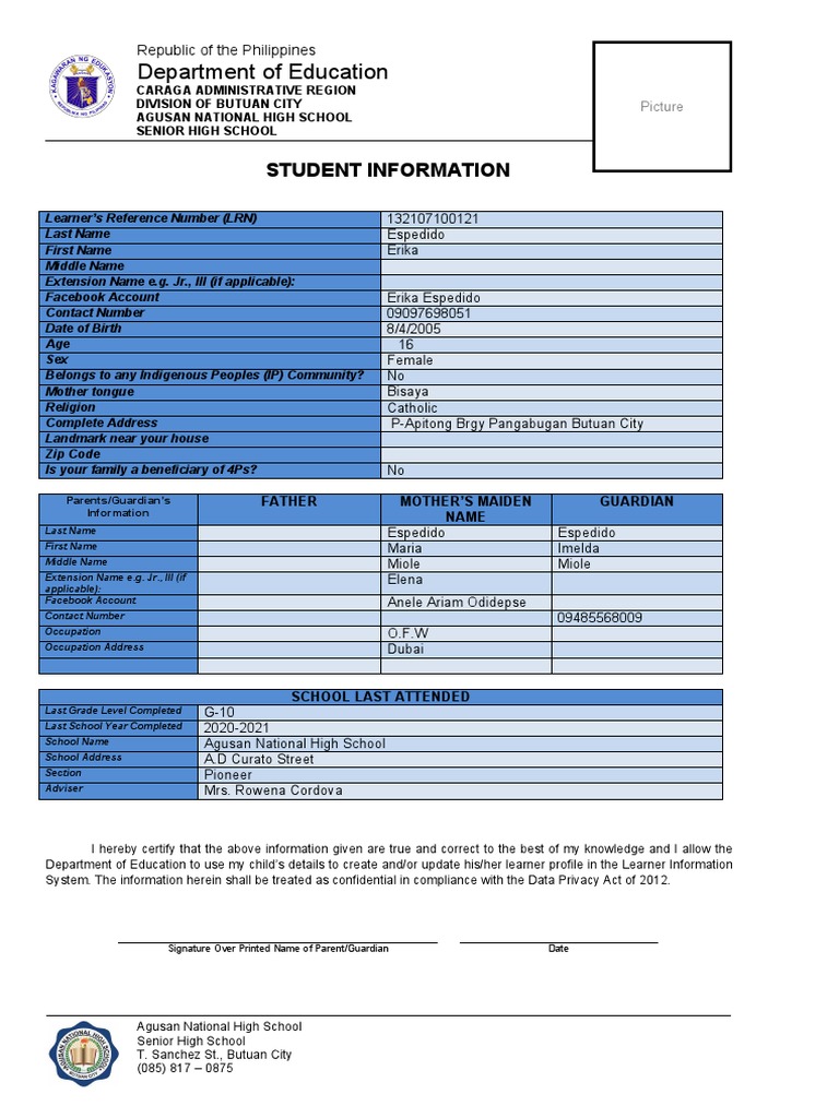 Enrollment Form Template for Students | PDF | Privacy