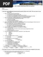 Diagnostic Test in Oral Communication (First Quarter) : Name: Grade & Section