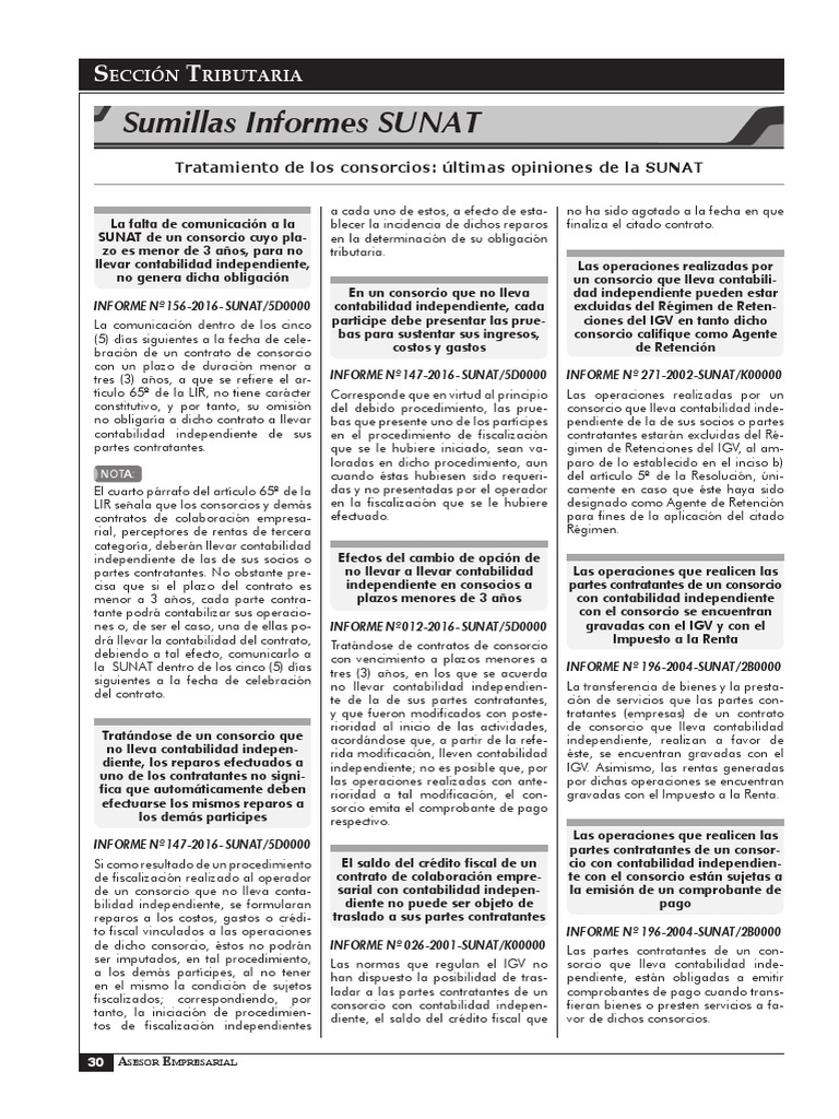 Tratamiento de Los Consorcios Ultimas Opiniones de La Sunat | PDF ...