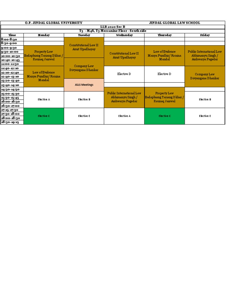 Timetable - Fall 2021 (LLB2020 Sec B) | PDF