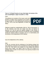 Equal Protection Clause Applied in Case of Withdrawn Franking Privilege from Philippine Judges