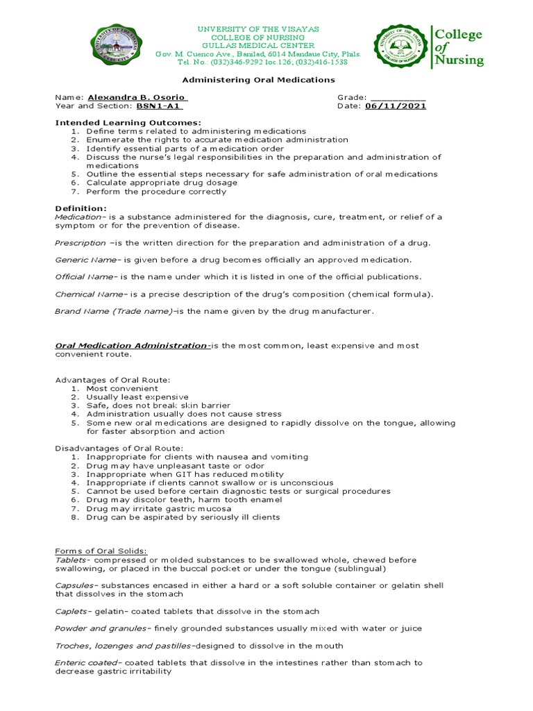 Administering Oral Medications Safely and Effectively A Guide to the