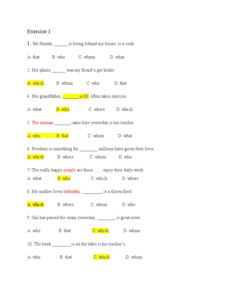 Relative Clauses Exercise Pdf Vietnam