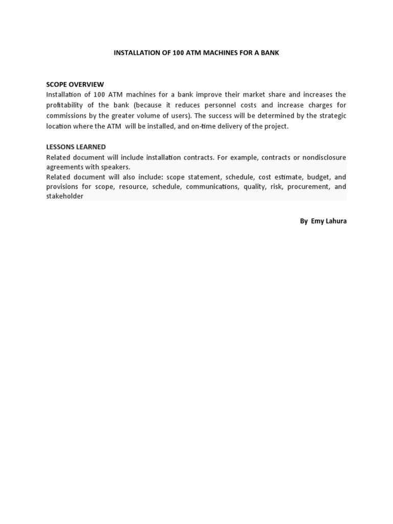 100 ATM Machines Installation Plan | PDF
