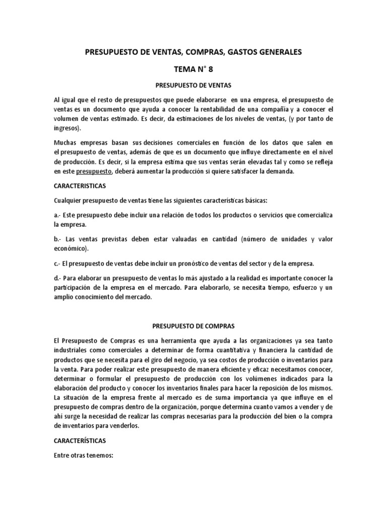 Presupuesto de Ventas y Compras | PDF | Presupuesto | Economias