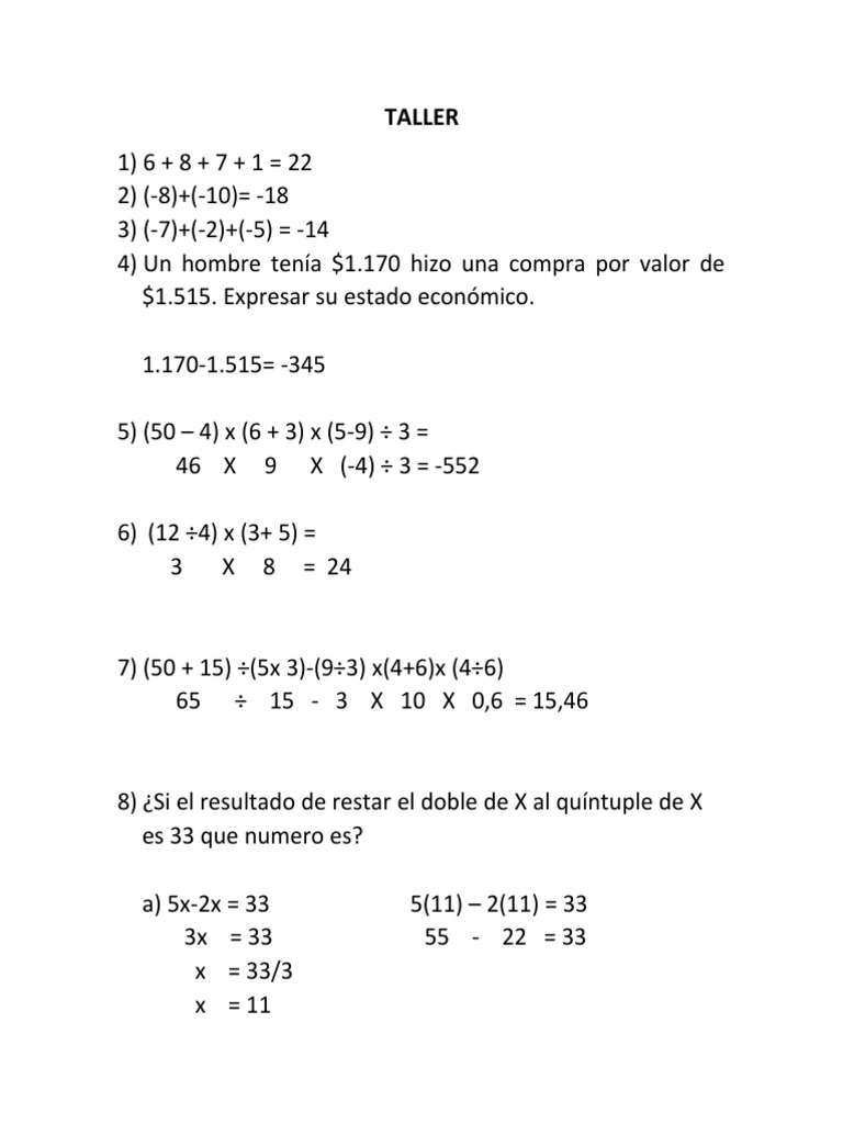 Ejercicios de álgebra básica y problemas matemáticos | PDF | Juegos y ...