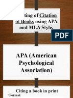 Writing of Citation of Books Using APA and MLA Style