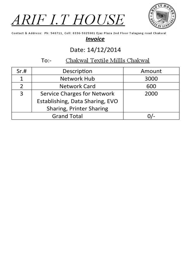 Invoice for Network Services - Chakwal | PDF | Home & Garden ...