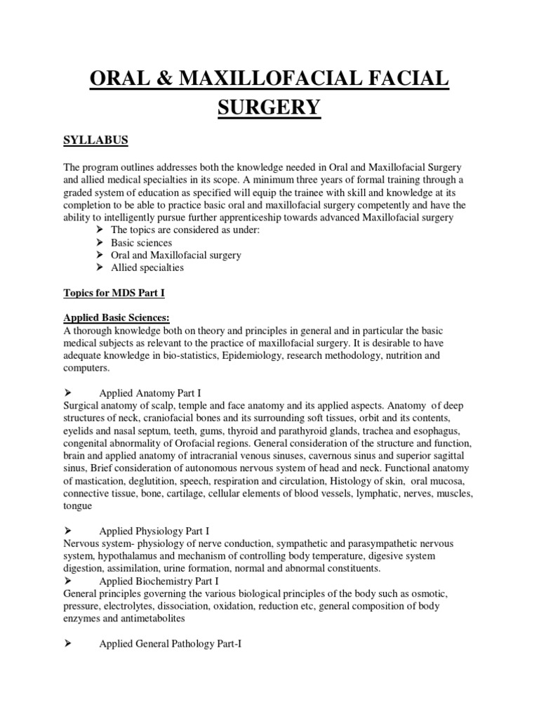 MDS Oral & Maxillofacial Surgery Syllabus | PDF | Oral And ...