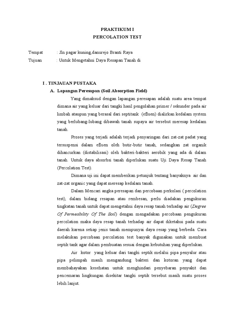 Uji Daya Resap Tanah: Percolation Test | PDF | Griya & Taman | Sains ...