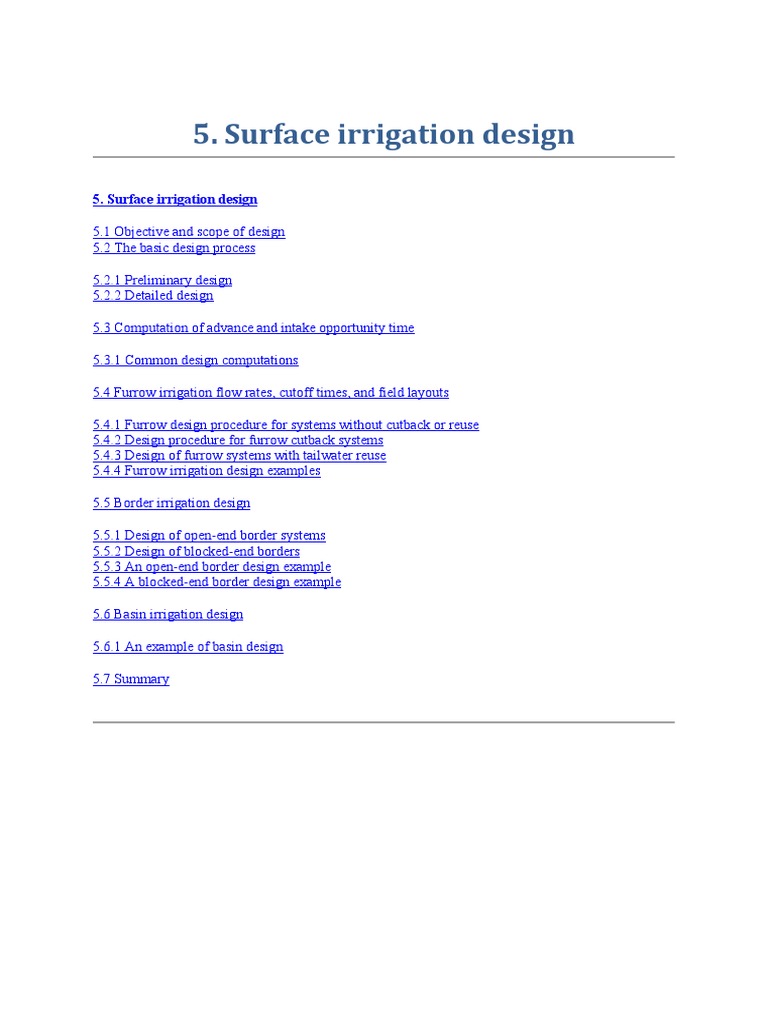 Surface Irrigation Design Guide | PDF | Irrigation | Water