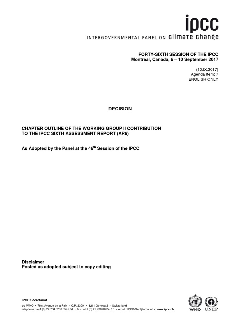 IPCC AR6 Working Group II Chapter Outline | PDF | Intergovernmental ...
