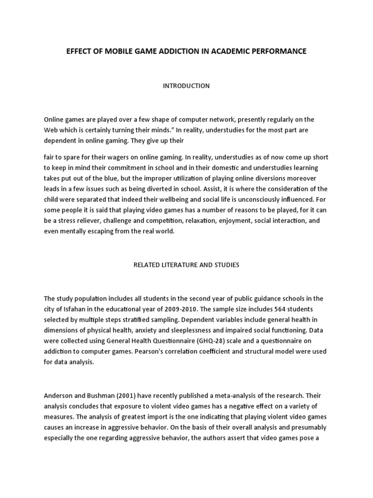 Effect of Mobile Game Addiction in Academic Performance | PDF |  Motivational | Motivation