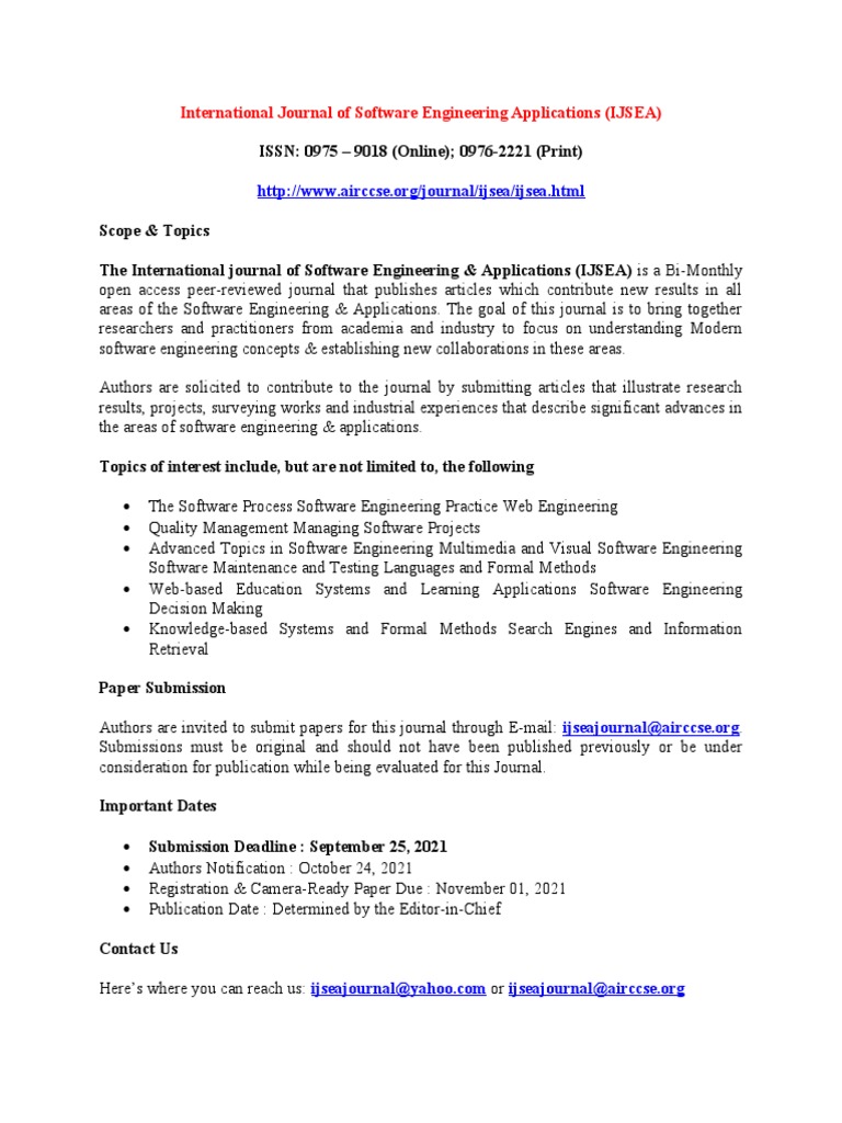 IJSEA: Software Engineering Journal | PDF