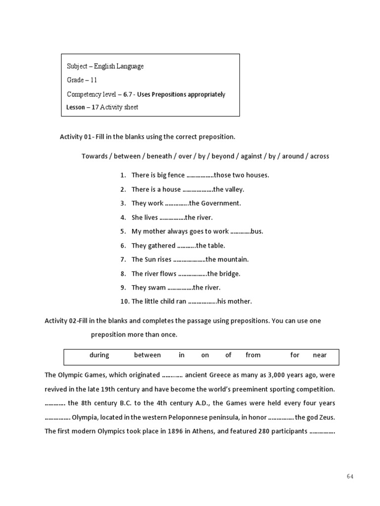 17uses Prepositions Appropriately | PDF | Art