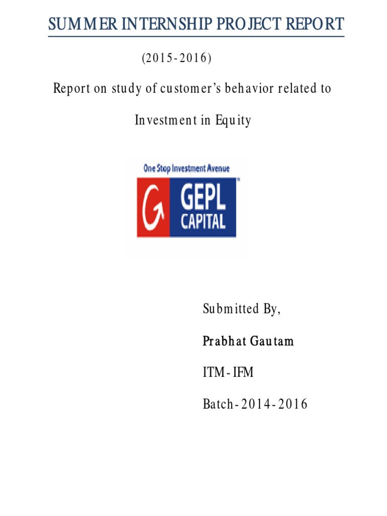 Sales Summer Internship Project Report PDF Investor Stocks