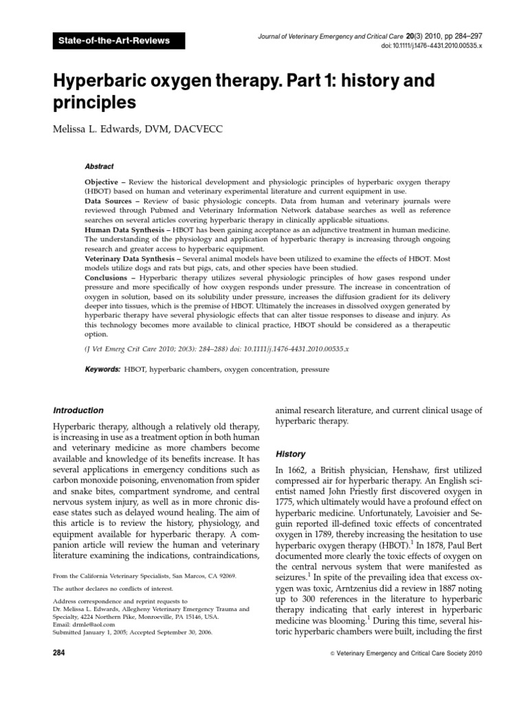 Hyperbaric Oxygen Therapy. Part 1 | PDF | Blood | Diffusion