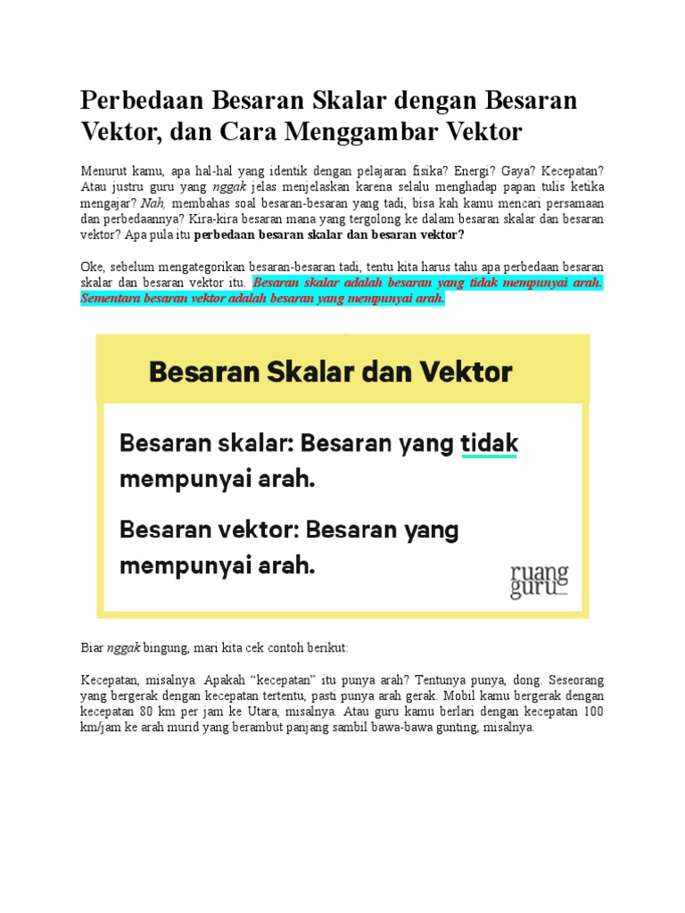 Perbedaan Skalar dan Vektor dalam Fisika | PDF | Metode & Bahan Ajar