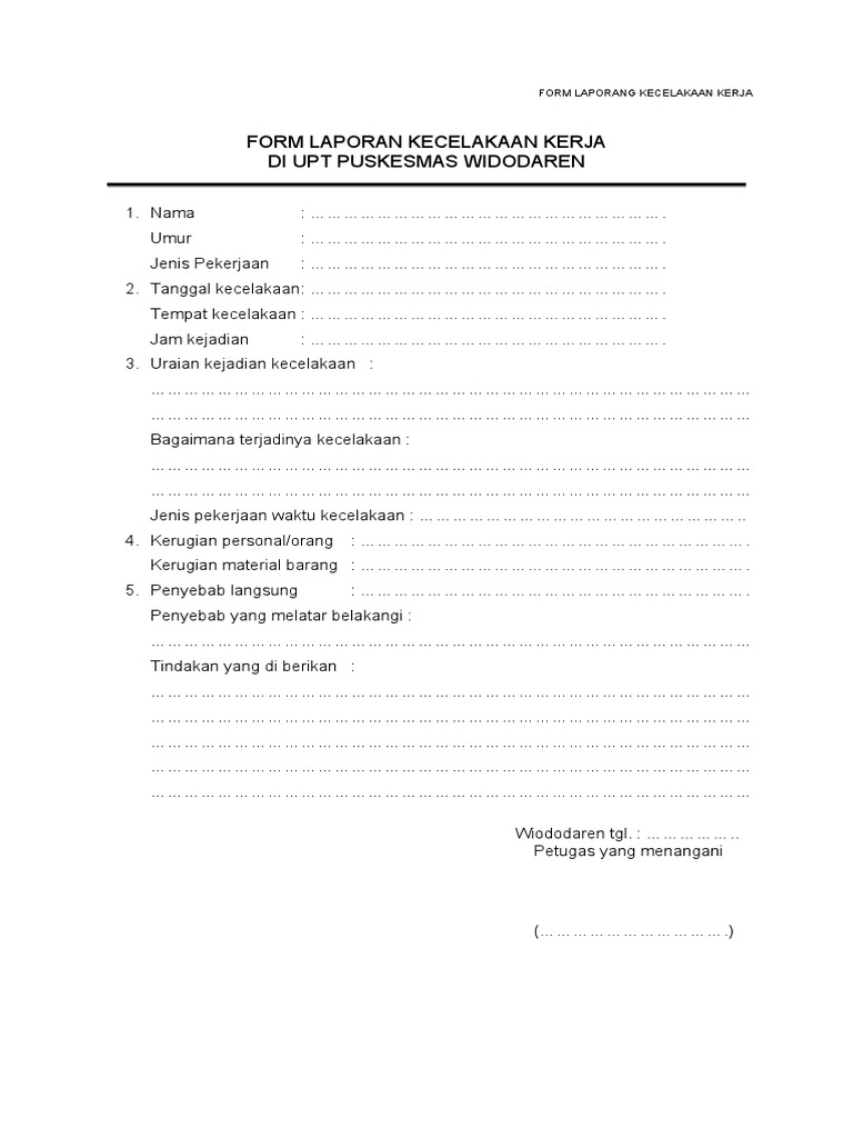 Form Laporan Kecelakaan Kerja | PDF