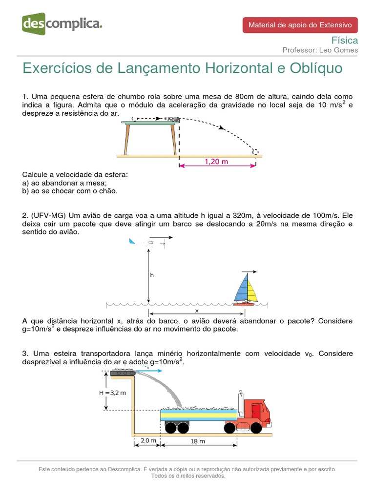 Materialdeapoioextensivo Fisica Exercicios Lancamento Horizontal ...