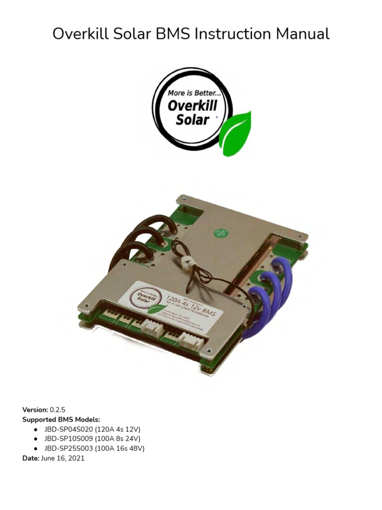 Overkill Solar BMS Instruction Manual PDF Device Driver Power Supply