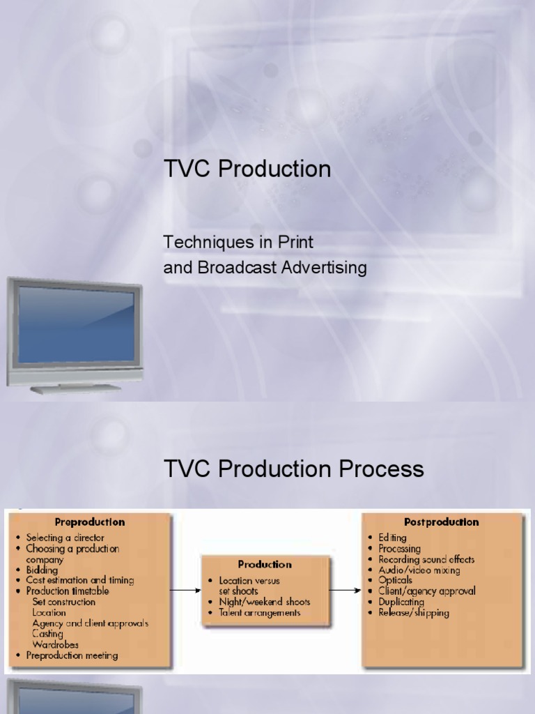 TVC Production: Techniques in Print and Broadcast Advertising | PDF ...