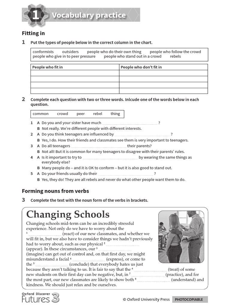 ODF3 Unit 1 Vocabulary Practice | PDF | Adolescence | Conformity
