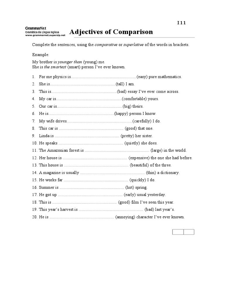 Adjectives - Comparative and Superlative Exercise | PDF | Computers