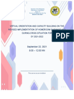 Virtual Orientation and Capacity Building On The Revised Implementation of Homeroom Guidance (HG) During Crisis Situation For SY 2021-2022