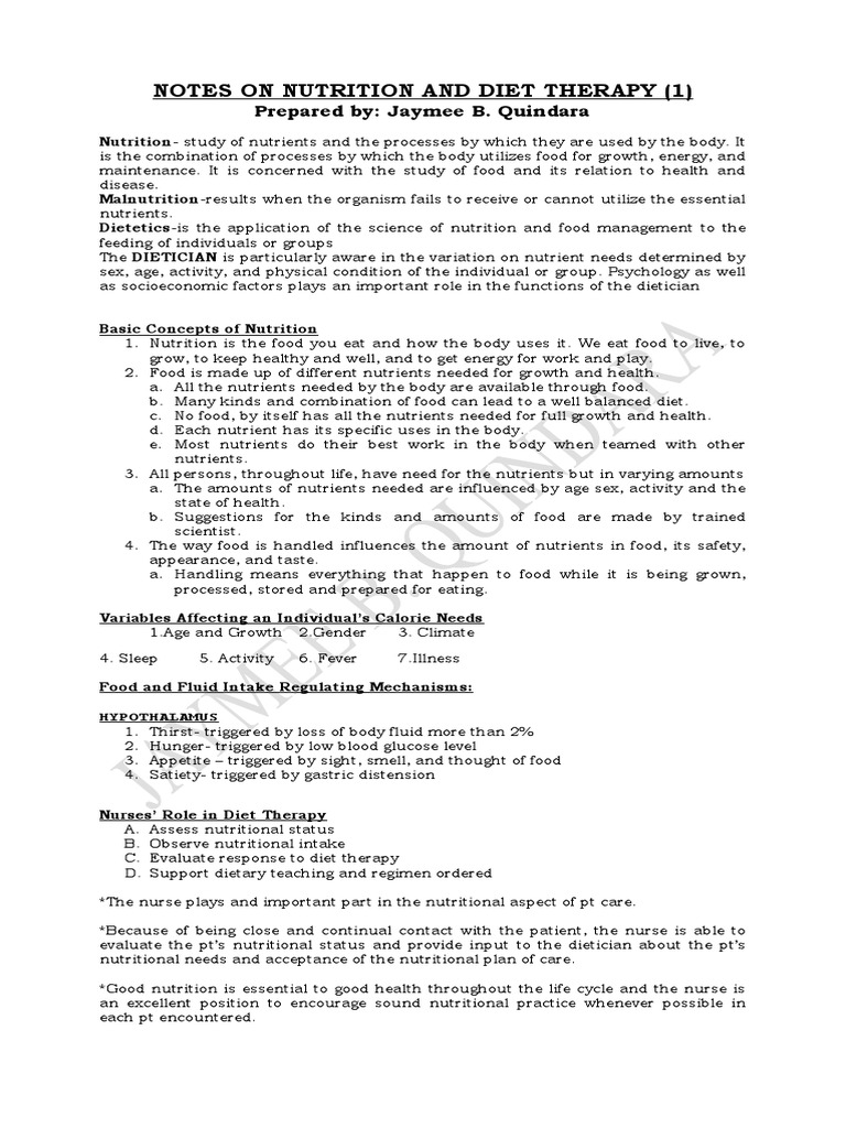 NOTES ON NUTRITION AND DIET THERAPY 1