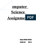Computer Science Assignment: Name-Pulkit Batra Class-Xii Sec-B