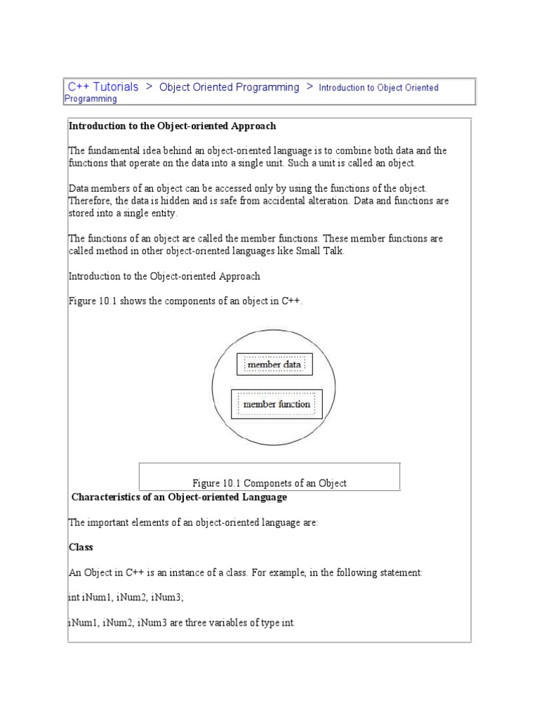 C++ Tutorials: Introduction To The Object-Oriented Approach | PDF ...