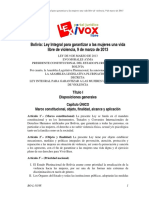 Bolivia: Ley Integral para Garantizar A Las Mujeres Una Vida Libre de Violencia, 9 de Marzo de 2013