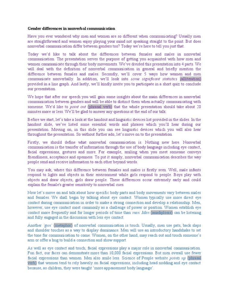 Gender Differences in Nonverbal Cues | PDF | Nonverbal Communication ...