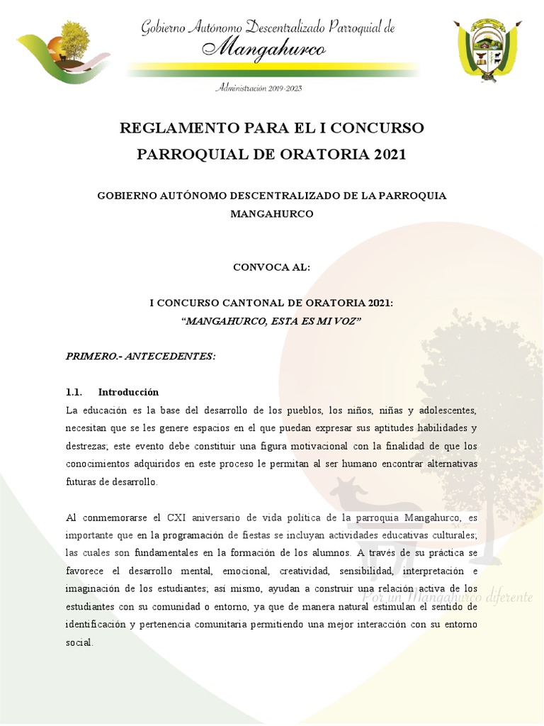 Reglamento Concurso de Oratoria 2021 | PDF | Hablar en público
