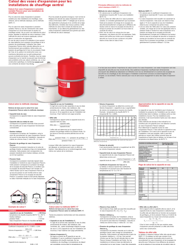 Calcul du Vase d'Expansion Chauffage PDF Pression Grandeur physique — free download
