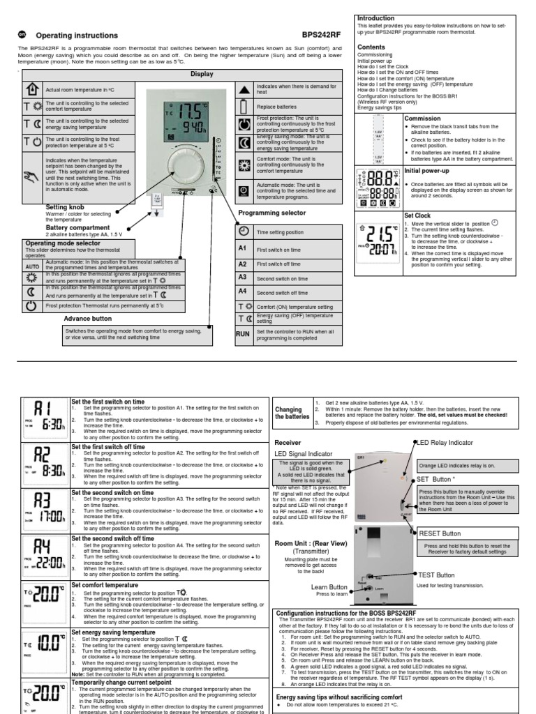 Operating Instructions BPS242RF Set Clock PDF Thermostat Switch