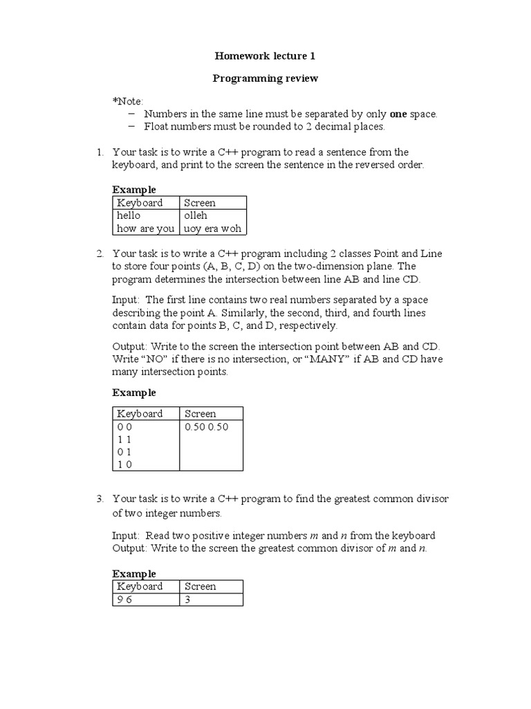 Homework Lecture 1 Programming Review | PDF
